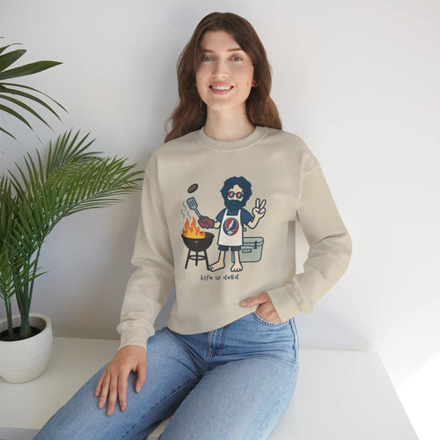 Grateful Dead - Grillin' Jerry | Life is dead. Crewneck Sweatshirt - StealieShop